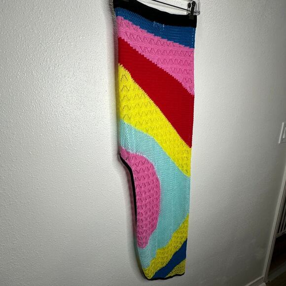 Staud Rainbow Centre Asymmetric Stripe Pointelle Crochet Midi Skirt Coverup S - Picture 7 of 13